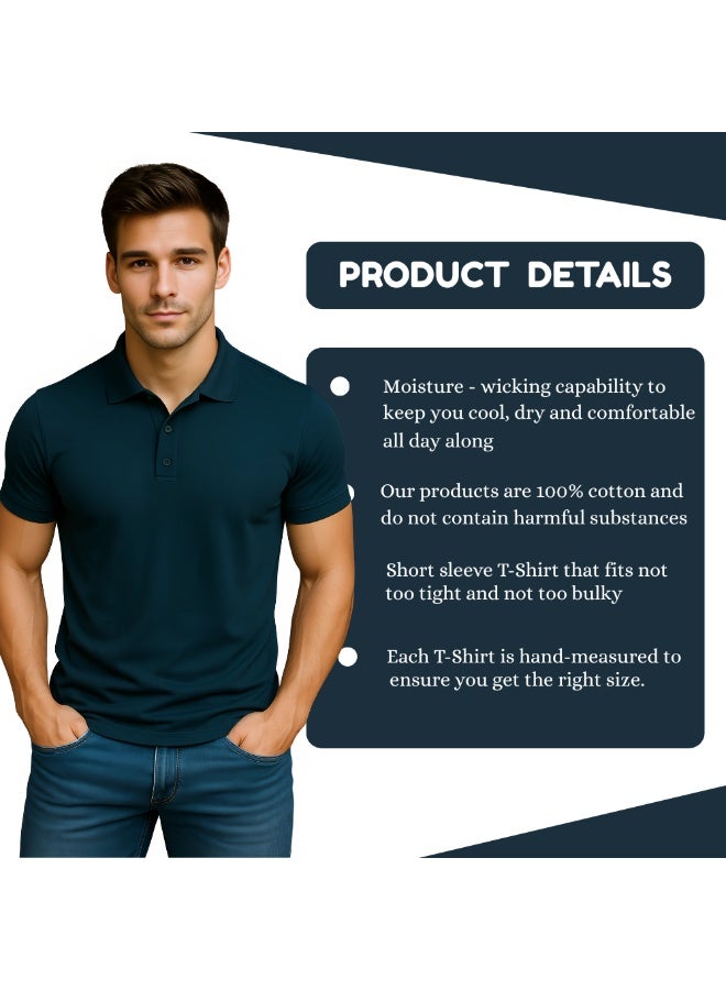 PRINTSHOP4ME Men's Regular-Fit Golf Polo T-shirt Pure Cotton Short Sleeve 220 GSM Basic Colors - Image 2