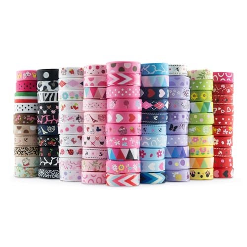 Summer-Ray.com Summer-Ray 180 Yards Printed Grosgrain Ribbon – 3/8" (10mm) Wide – 90 Unique Designs, 2 Yards Each – Polyester, Colorfast & Machine Washable – Perfect for Crafts, Sewing & Hair Accessories - Image 1