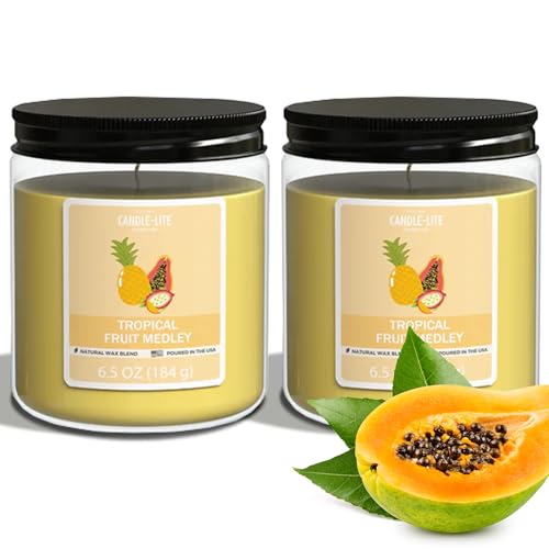 CANDLE-LITE مجموعة شموع معطرة من كاندل-لايت بنكهات الفواكه الاستوائية، 2 عبوة 6.5 أونصة، وقت احتراق 40 ساعة، مثالية للهدايا والاحتفالات - Image 1