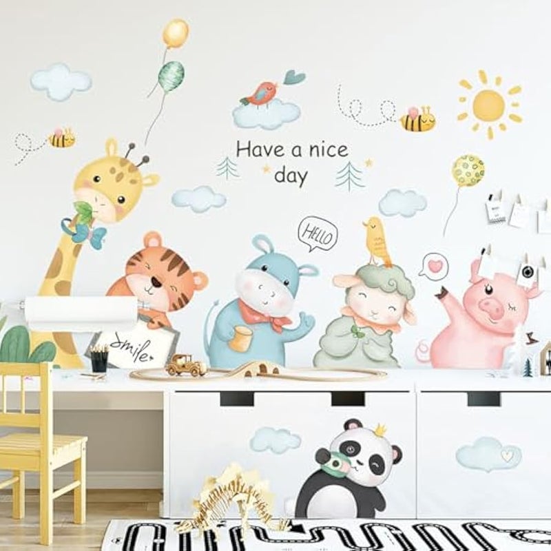 Cartoon Animals Wall Decals Animals Wall Stickers Watercolor Cloud Wall Decals Cute Balloon Animal Wall Stickers for Nursery Kids Room Playroom Decor - Image 4