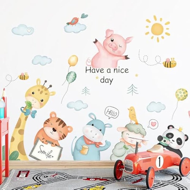 Cartoon Animals Wall Decals Animals Wall Stickers Watercolor Cloud Wall Decals Cute Balloon Animal Wall Stickers for Nursery Kids Room Playroom Decor - Image 2