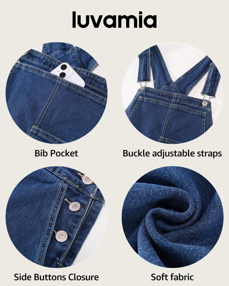 luvamia Jean Overalls for Women Loose Fit Straight Wide Leg Baggy Stretchy Adjustable Strap One Piece Jean Jumpsuits for Women Casual Denim Overall Classic Blue Size Large US Size 12-14 - Image 5