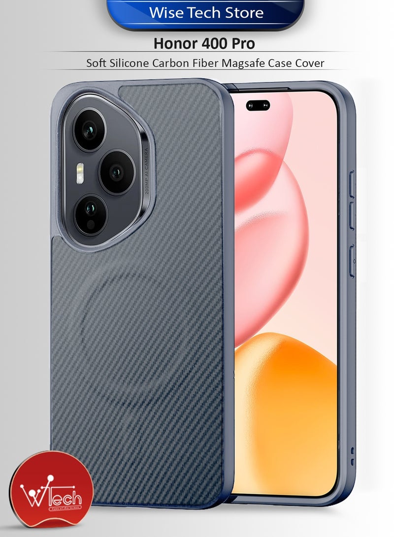 Wtech Honor 400 Pro 5G 2025 Soft Silicone Carbon Fiber Magsafe Protective Back Case Cover (MCFPSN) - Grey - Image 1