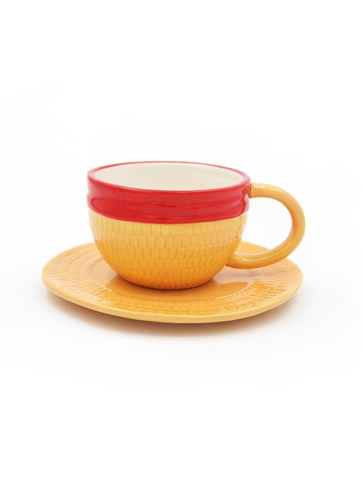 general Animation ONE PIECE cartoon Luffy straw hat, coffee cup saucer cartoon white porcelain ceramic cup for fans and friends (185ml) - Image 1