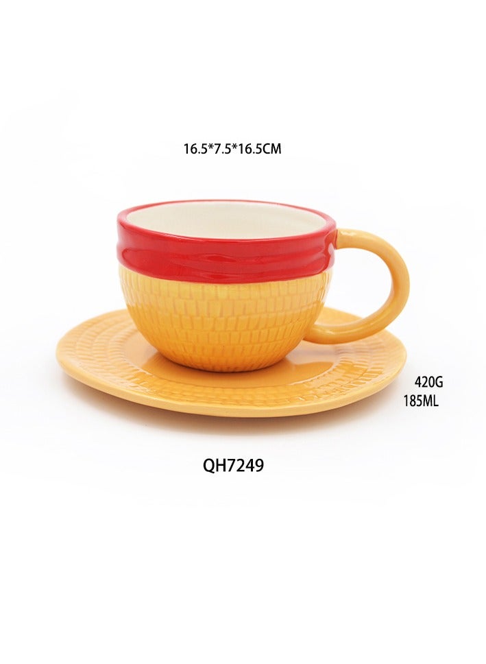 general Animation ONE PIECE cartoon Luffy straw hat, coffee cup saucer cartoon white porcelain ceramic cup for fans and friends (185ml) - Image 2