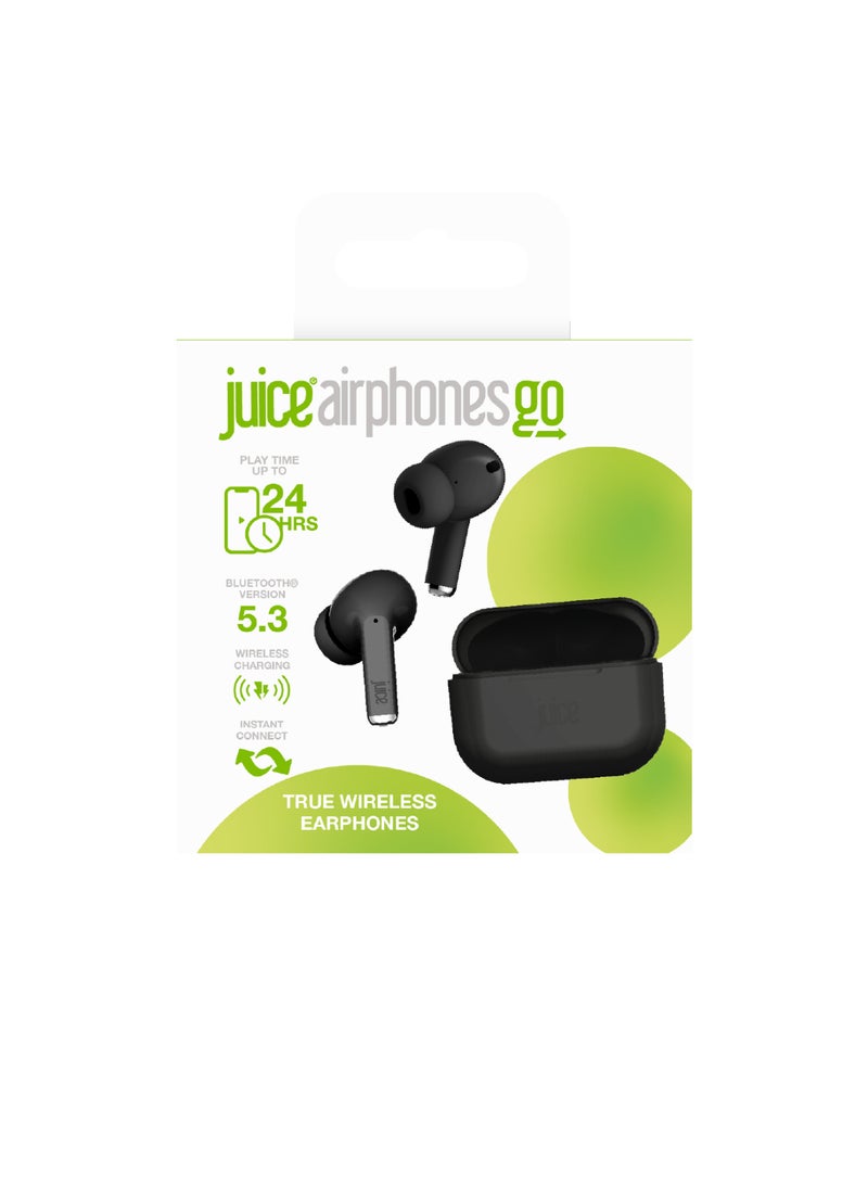 JUICE Airphones Wireless Earbuds, Stylish Design Earphones, Tiny, Lightweight Comfort, Smart Noise Cancelling, Clear Sound, IPX4, Touch Control, Bluetooth V5, 5 Hours Playtime - Black - Image 2