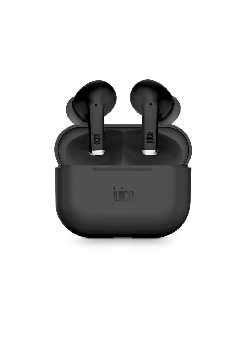 JUICE Airphones Wireless Earbuds, Stylish Design Earphones, Tiny, Lightweight Comfort, Smart Noise Cancelling, Clear Sound, IPX4, Touch Control, Bluetooth V5, 5 Hours Playtime - Black - Image 3