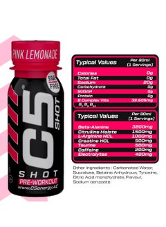 C5 Energy C5 SHOT Pre-Workout Drink | 80ml Liquid Energy Shot | 200mg Caffeine, Beta-Alanine, Creatine, Citrulline | Sugar Free | Zero Calories (Pack of 12, Pink Lemonade)  - Image 4