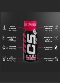 C5 Energy C5 SHOT Pre-Workout Drink | 80ml Liquid Energy Shot | 200mg Caffeine, Beta-Alanine, Creatine, Citrulline | Sugar Free | Zero Calories (Pack of 12, Pink Lemonade)  - Image 2