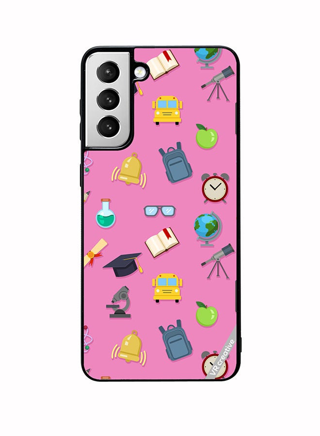 VR CREATIVE Protective Case Cover For Samsung Galaxy S22 5G Vector Seamless Pattern Of School Color Icons On Pink Design Multicolour - Image 1