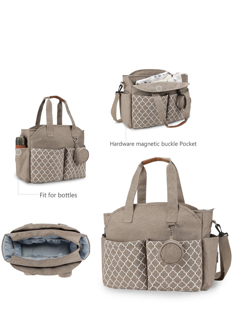 Geometric Print Sand-Cloth Diaper Bag – Comes with Pacifier Pouch, Shoulder/Handheld Multi-Functional Mom Bag for Travel - Image 2