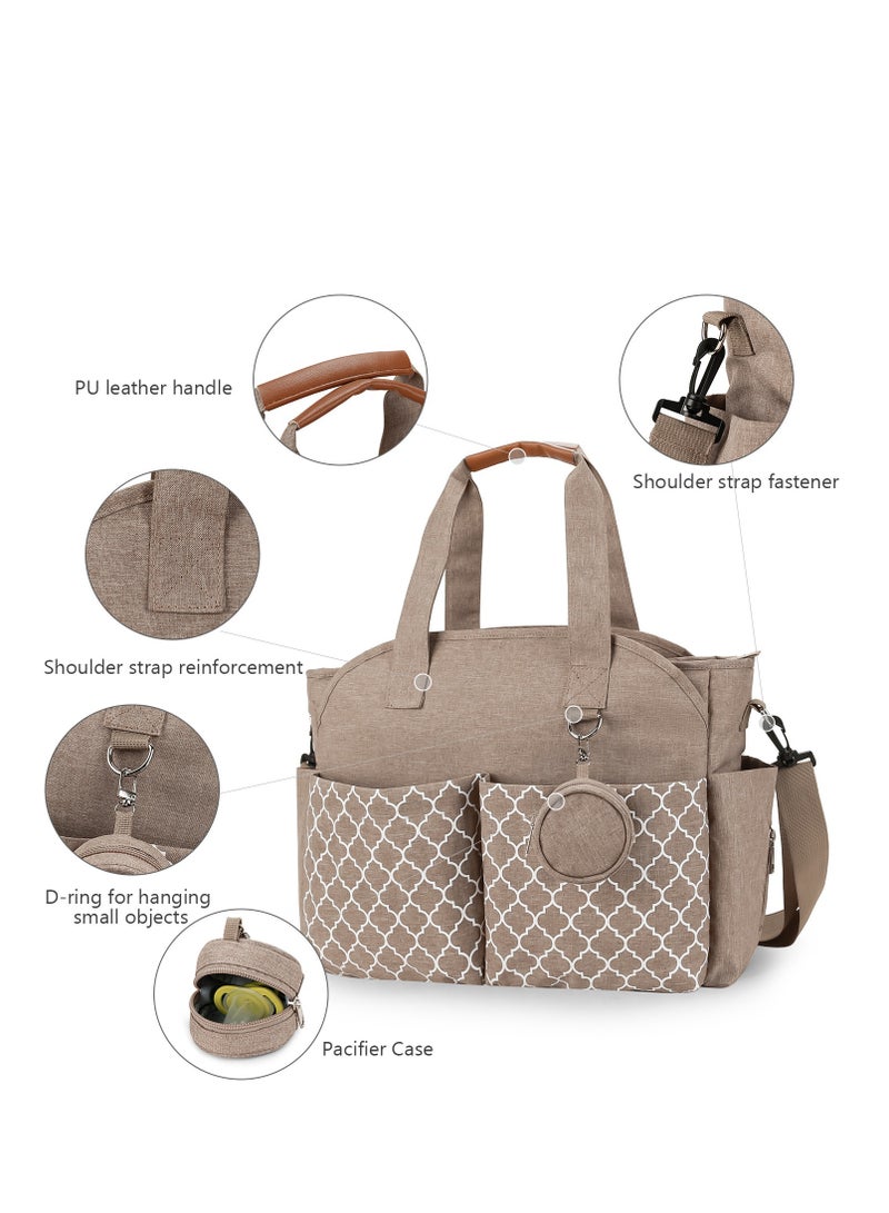 Geometric Print Sand-Cloth Diaper Bag – Comes with Pacifier Pouch, Shoulder/Handheld Multi-Functional Mom Bag for Travel - Image 5