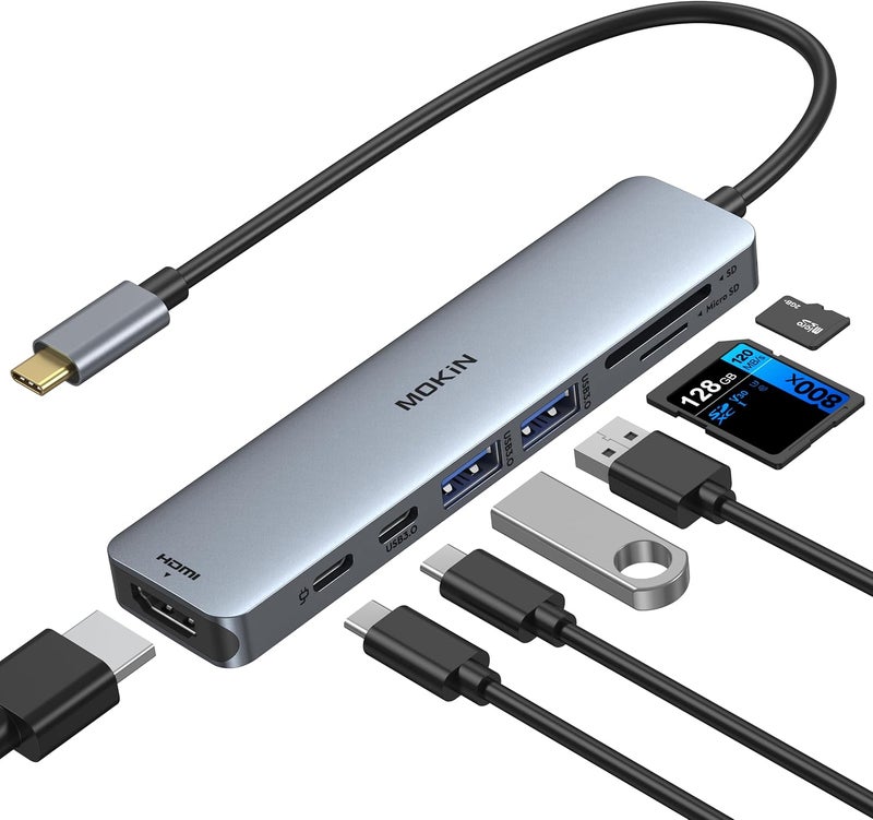 Mokin USB C Hub HDMI Adapter for MacBook Pro/Air, 7 in 1 USB C Dongle with HDMI, SD/TF Card Reader, USB C Data Port,100W PD, and 2 USB 3.0 Compatible for MacBook Pro/Air, Dell XPS, Lenovo Thinkpad. - Image 1