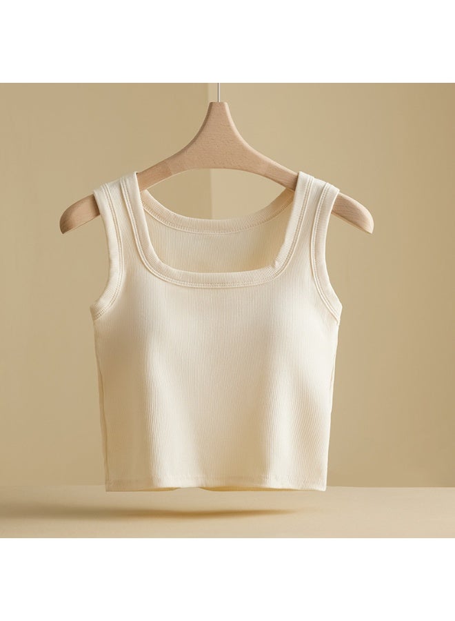 NIBEMINENT Summer Wide Strap Camisole for Women, Square Neck, Seamless, Built-in Bra, Versatile Layering Top with Beautiful Back Design - Image 1