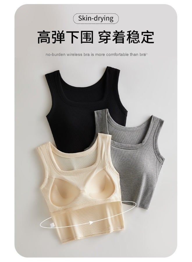 NIBEMINENT Summer Wide Strap Camisole for Women, Square Neck, Seamless, Built-in Bra, Versatile Layering Top with Beautiful Back Design - Image 3