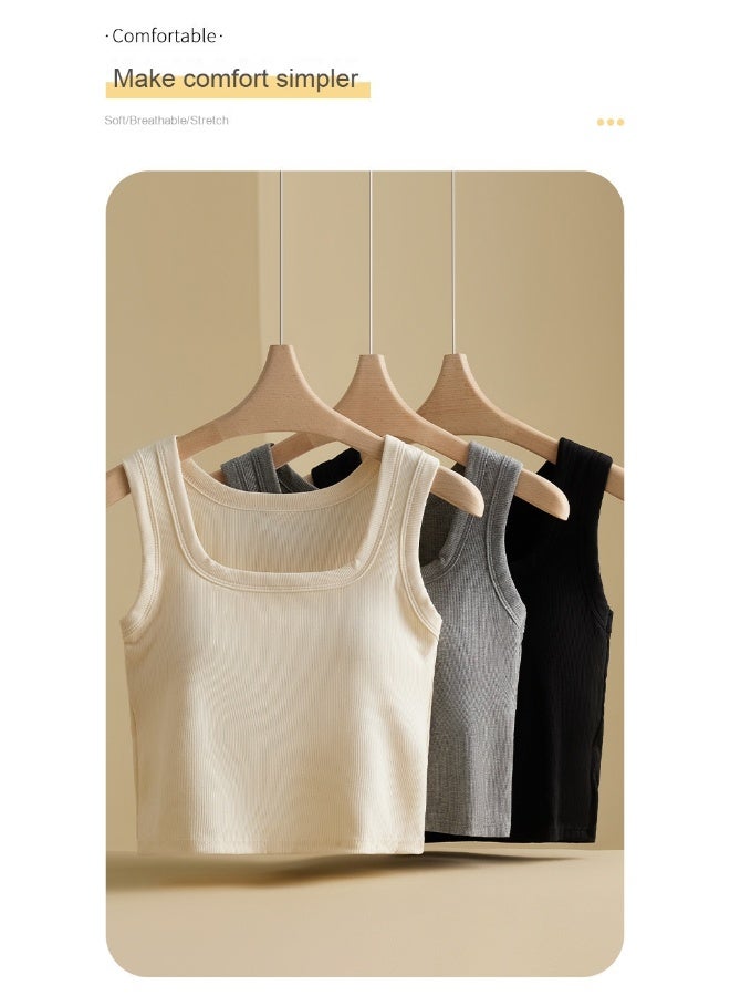 NIBEMINENT Summer Wide Strap Camisole for Women, Square Neck, Seamless, Built-in Bra, Versatile Layering Top with Beautiful Back Design - Image 2