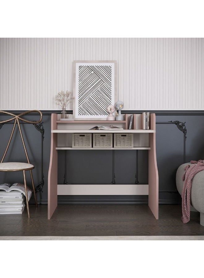 DANUBE HOME مكتب دراسة بلوسوم | طاولة كمبيوتر | مكتب فنون وحرف | طاولة حديثة للكمبيوتر المحمول | طاولة دراسة خشبية للمنزل L 100 x W 50 x H 90 سم - وردي فاتح + بيج فاتح - Image 1