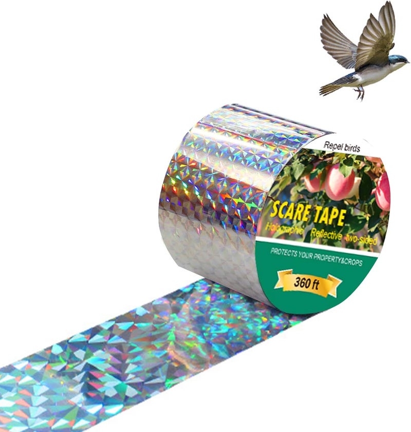 Oonkaf Bird Deterrent Reflective Scare Tape Ribbon – Pest Control Dual-sided Repellent for Pigeons, Grackles, Woodpeckers, Geese, Herons, Blackbirds - Image 1