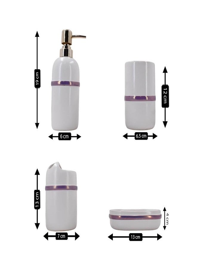 Kookee Ceramic Bathroom Set – Stylish 4 Piece Bath Accessories Kit with Soap Dispenser, Toothbrush Holder, Tumbler & Soap Dish – Modern & Designer Decor for Home & Guest Bathrooms, White/Purple (9643) - Image 5