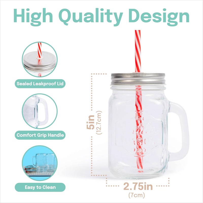 Estilo برطمانات ميسون زجاجية من استيلو مع مقبض وغطاء وقشة سعة 16 أونصة مجموعة أكواب شرب للقهوة المثلجة والشاي والسموذي مجموعة من 6 - Image 4