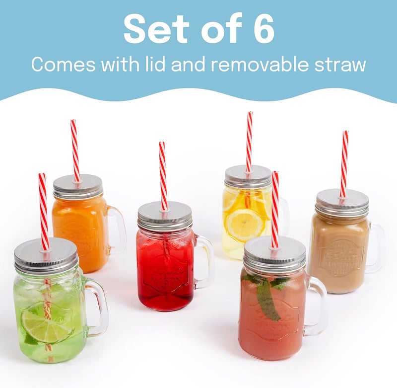 Estilo برطمانات ميسون زجاجية من استيلو مع مقبض وغطاء وقشة سعة 16 أونصة مجموعة أكواب شرب للقهوة المثلجة والشاي والسموذي مجموعة من 6 - Image 3