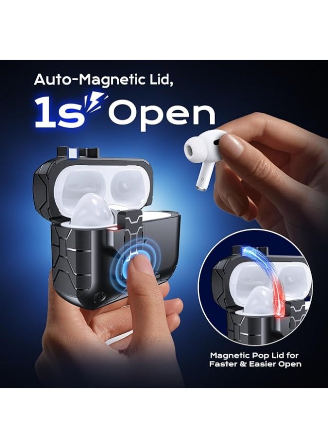 DKNG for AirPods Pro 3 Protective case, comes with a cleaning kit and carabiner, AirPods Pro 3 case with built-in magnets, one-button automatic open and close, full-body drop protection, supports wired and wireless charging. Black - Image 3