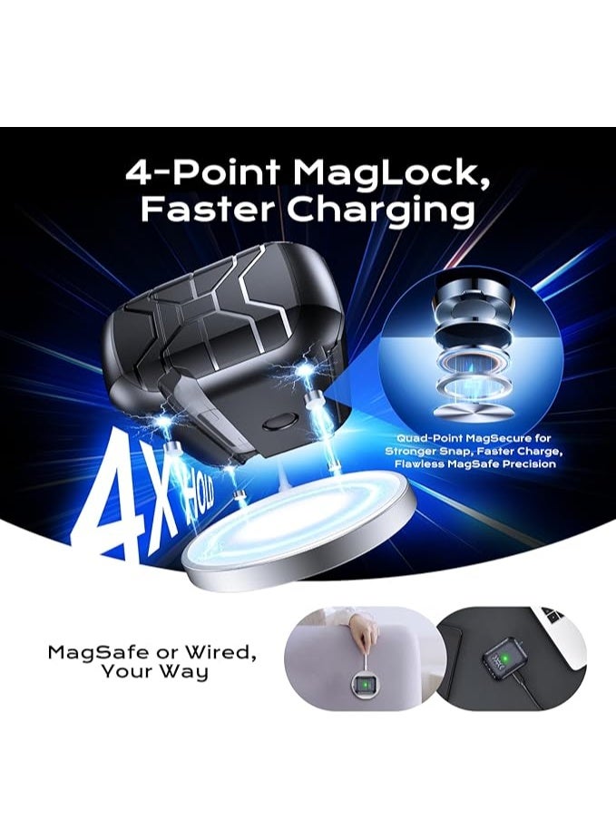 DKNG for AirPods Pro 3 Protective case, comes with a cleaning kit and carabiner, AirPods Pro 3 case with built-in magnets, one-button automatic open and close, full-body drop protection, supports wired and wireless charging. Black - Image 4