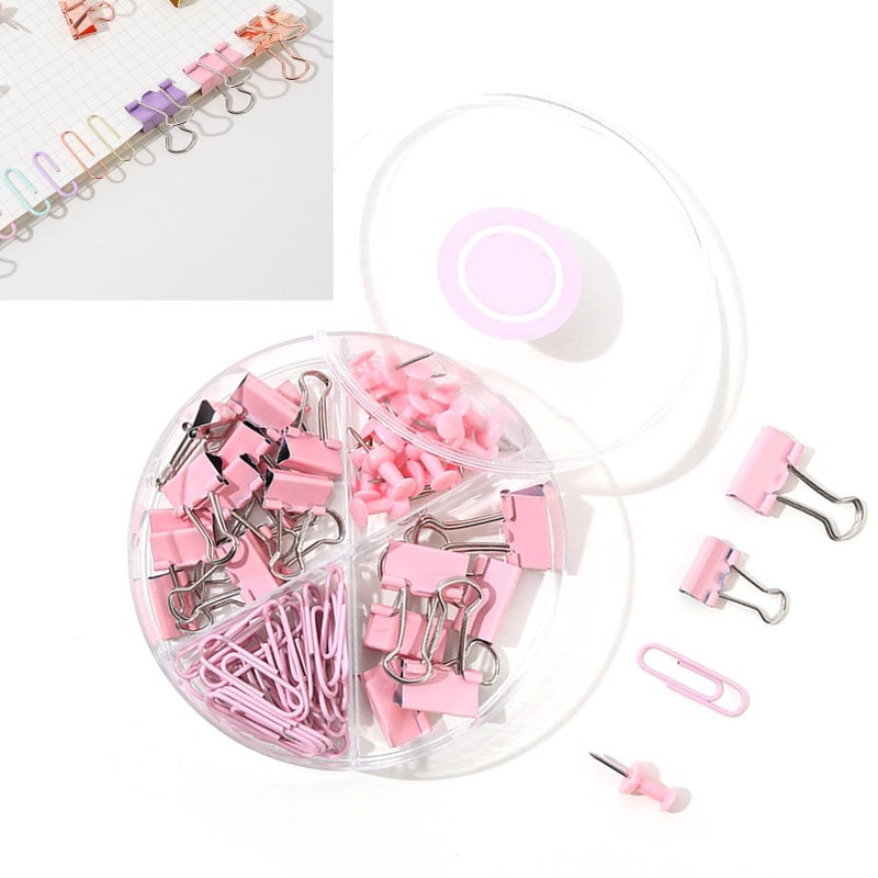 Pink Gold Multifunction Paper Clips And Push Pins Set With Plastic Box Office School Supplies - Image 4
