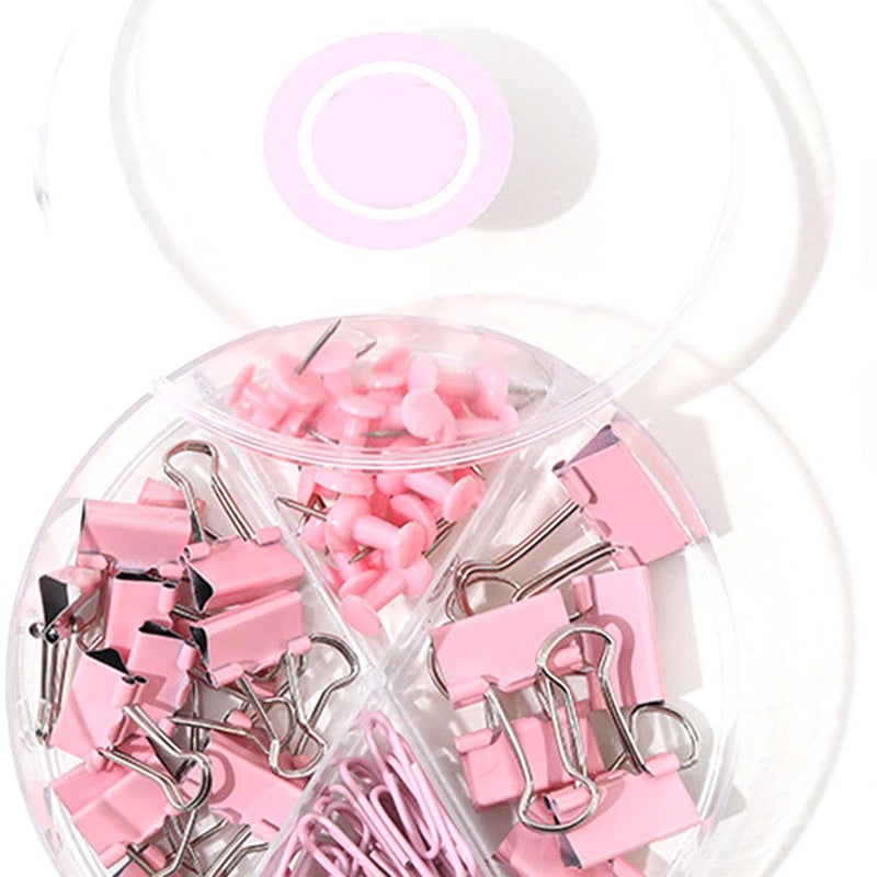 Pink Gold Multifunction Paper Clips And Push Pins Set With Plastic Box Office School Supplies - Image 3