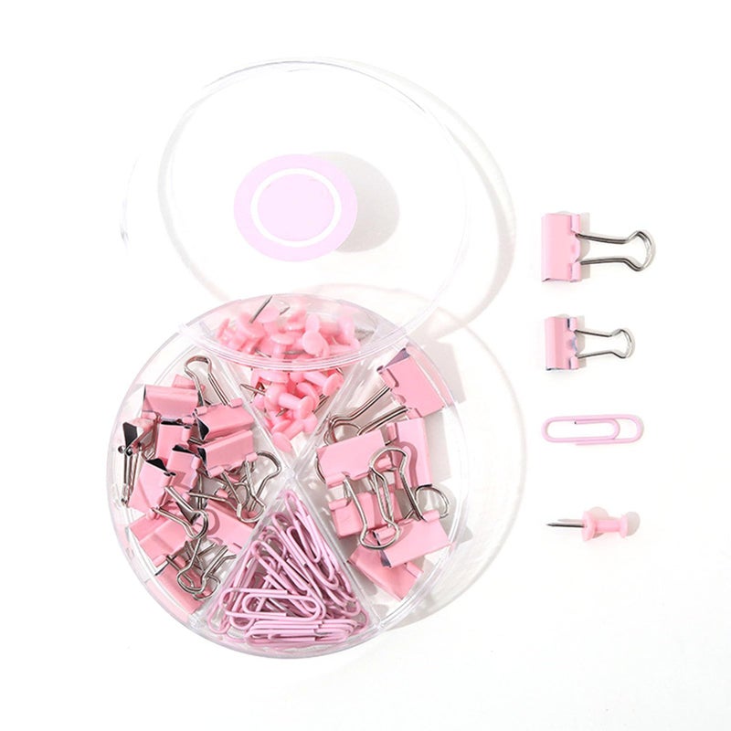 Pink Gold Multifunction Paper Clips And Push Pins Set With Plastic Box Office School Supplies - Image 2