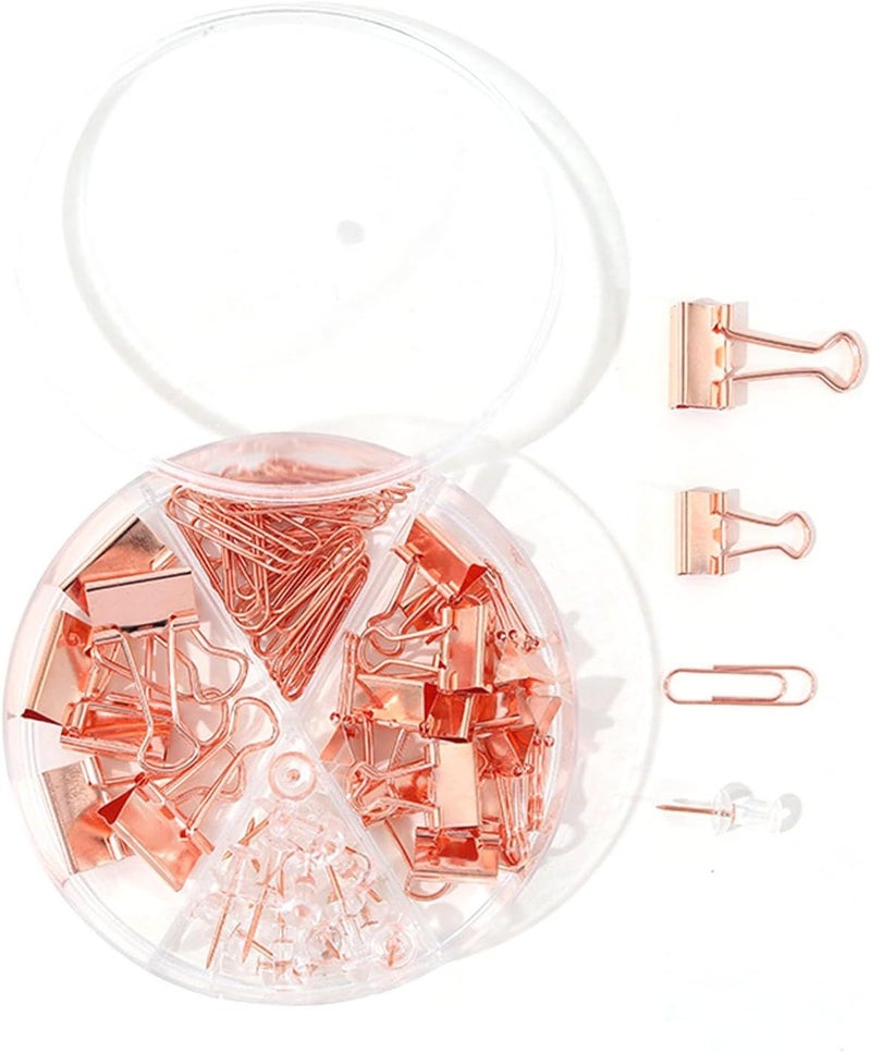 Pink Gold Multifunction Paper Clips And Push Pins Set With Plastic Box Office School Supplies - Image 1