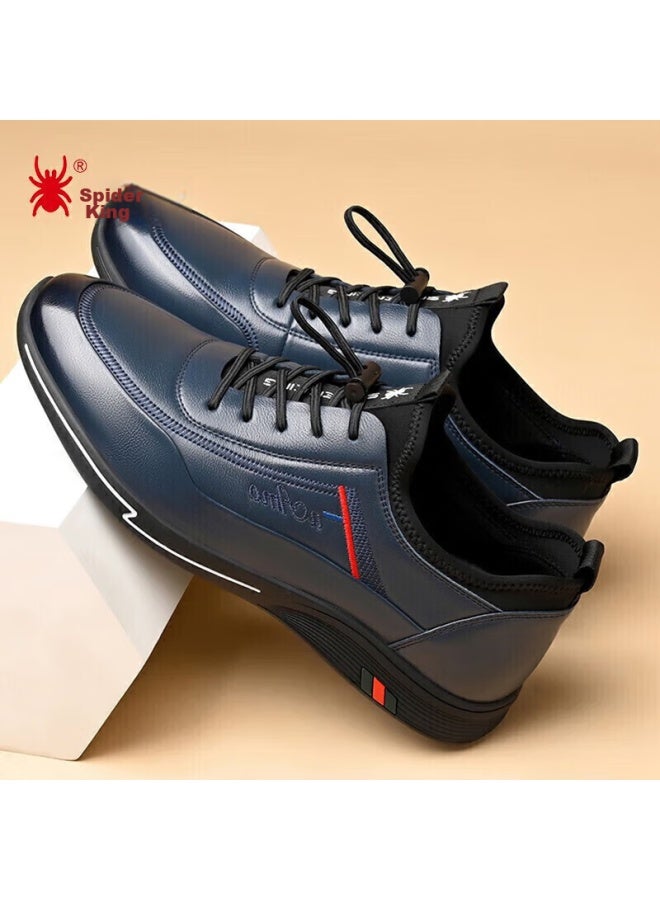 Spider King Casual Leather Shoes, Men's Sneakers, Men's Business Lace-up Soft Leather Shoes, 213qa02135, Blue, Size 41 - Image 4