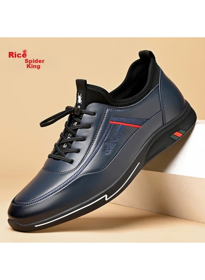 Spider King Casual Leather Shoes, Men's Sneakers, Men's Business Lace-up Soft Leather Shoes, 213qa02135, Blue, Size 41 - Image 1