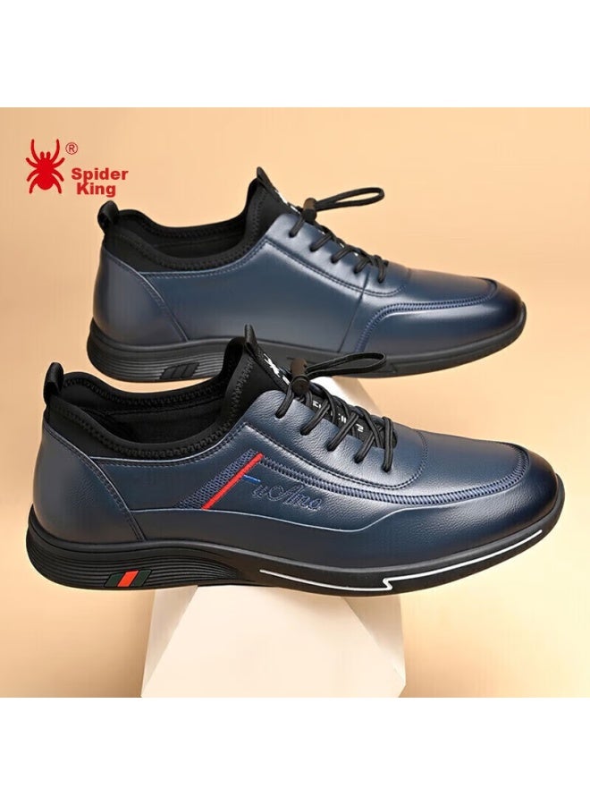 Spider King Casual Leather Shoes, Men's Sneakers, Men's Business Lace-up Soft Leather Shoes, 213qa02135, Blue, Size 41 - Image 2