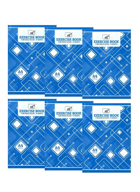 6-Piece A4 Size Single Line Notebook 70 Sheets