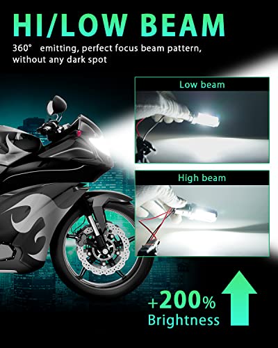 GLL BA20D H616 COB 12W LED Aluminium Bulbs White Motorcycle Lights Bulb Backup Signal Blinker Stop Brake Tail Motorbike Light Bulbs Battery Car LED Headlight 900LM High/Low Beam(Pack of 2) - Image 4