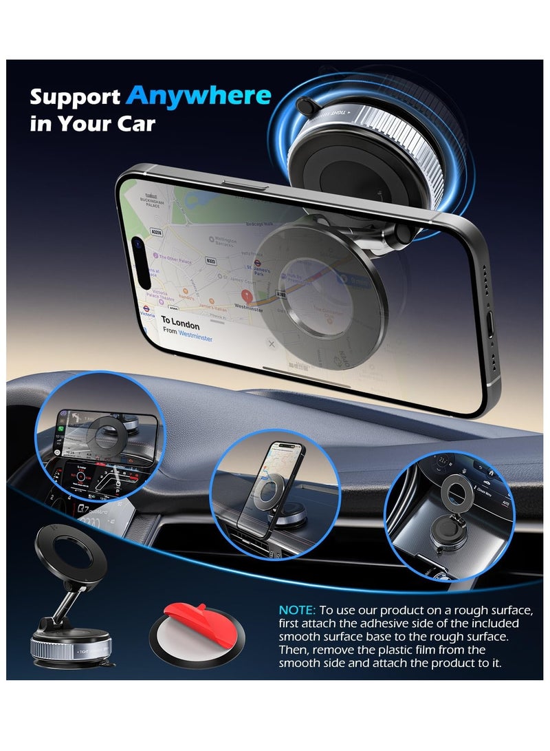 Car Mobile Phone Holder with Vacuum Suction Cup, Compatible with MagSafe, 360° Adjustable and Foldable Magnetic Phone Holder for Car/Windshield/Glass/Any Smooth Surface - Black  - Image 2