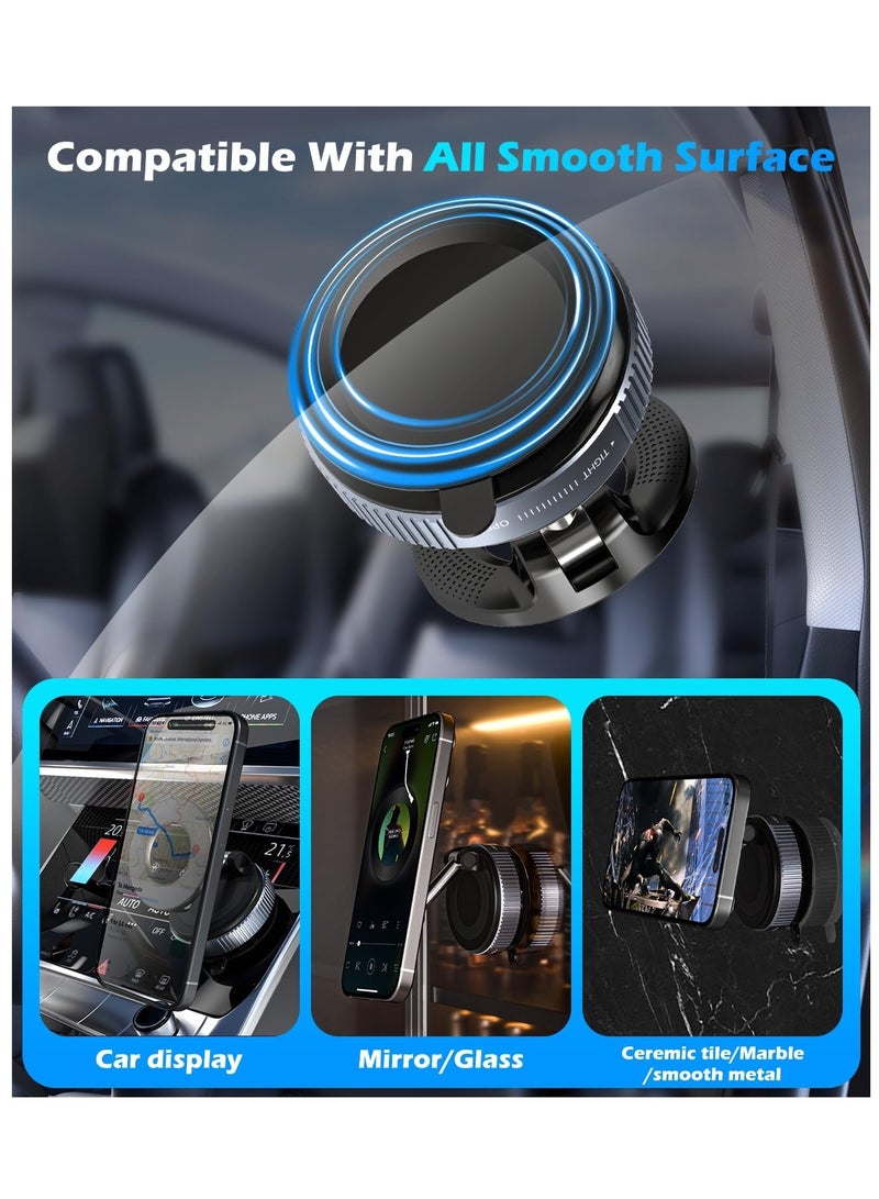 Car Mobile Phone Holder with Vacuum Suction Cup, Compatible with MagSafe, 360° Adjustable and Foldable Magnetic Phone Holder for Car/Windshield/Glass/Any Smooth Surface - Black  - Image 3