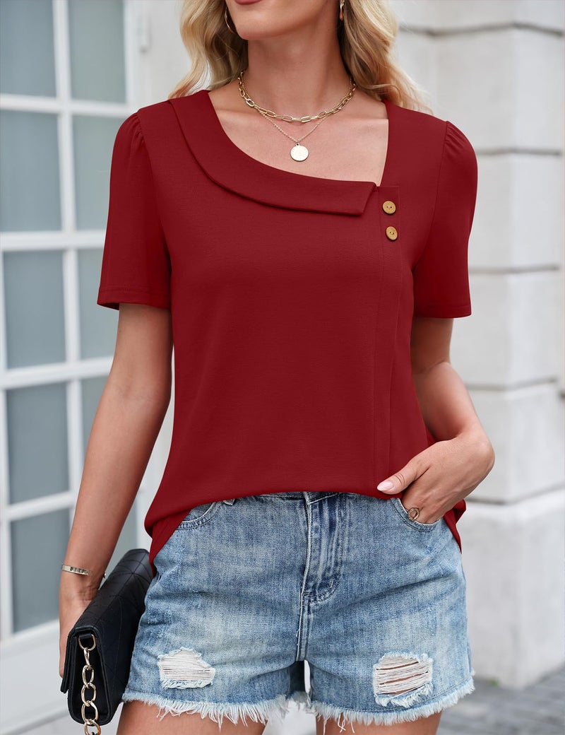 LUYAA Red Top Summer Work Tops for Women Plus Size Tunic Women T Shirts Loose Fit Square Neck Blouses Dressy Casual Spring Blouse L - Image 5