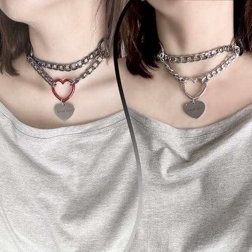 paloli Leather Slip Chain Choker – Adjustable PU Vegan Collar With Heart Ring & Cuban Chain, Letter Heart Pendant Necklace for Women - Image 2