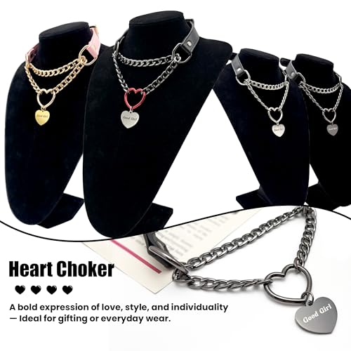 paloli Leather Slip Chain Choker – Adjustable PU Vegan Collar With Heart Ring & Cuban Chain, Letter Heart Pendant Necklace for Women - Image 4