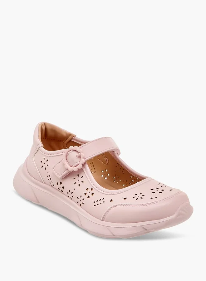 ليتل ميسي حذاء ماري جين للبنات بتفاصيل مقصوصة بالليزر وإغلاق بشريط لاصق