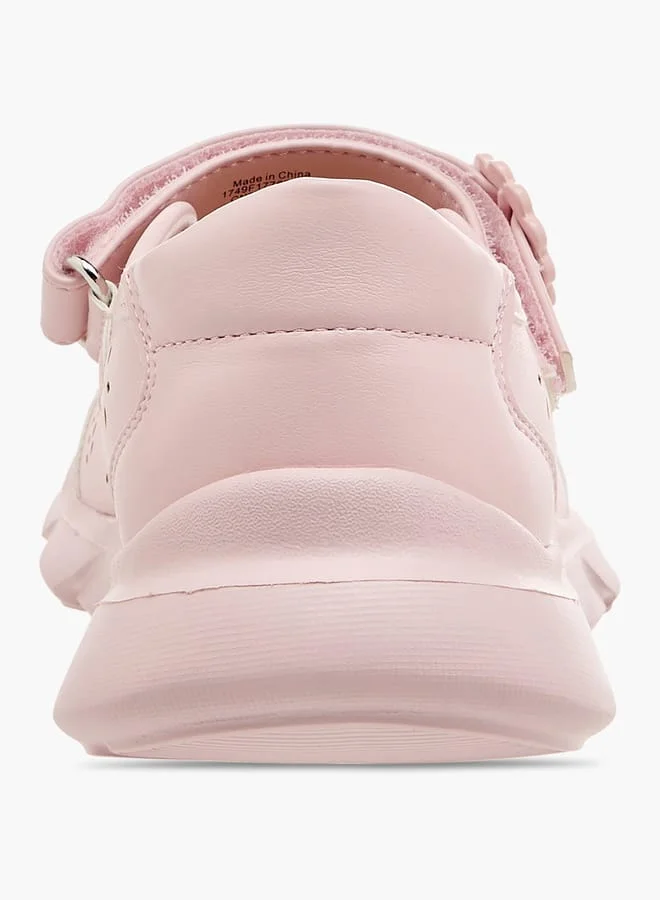 Little Missy Girls Laser Cut Detail Mary Jane Shoes with Hook and Loop Closure