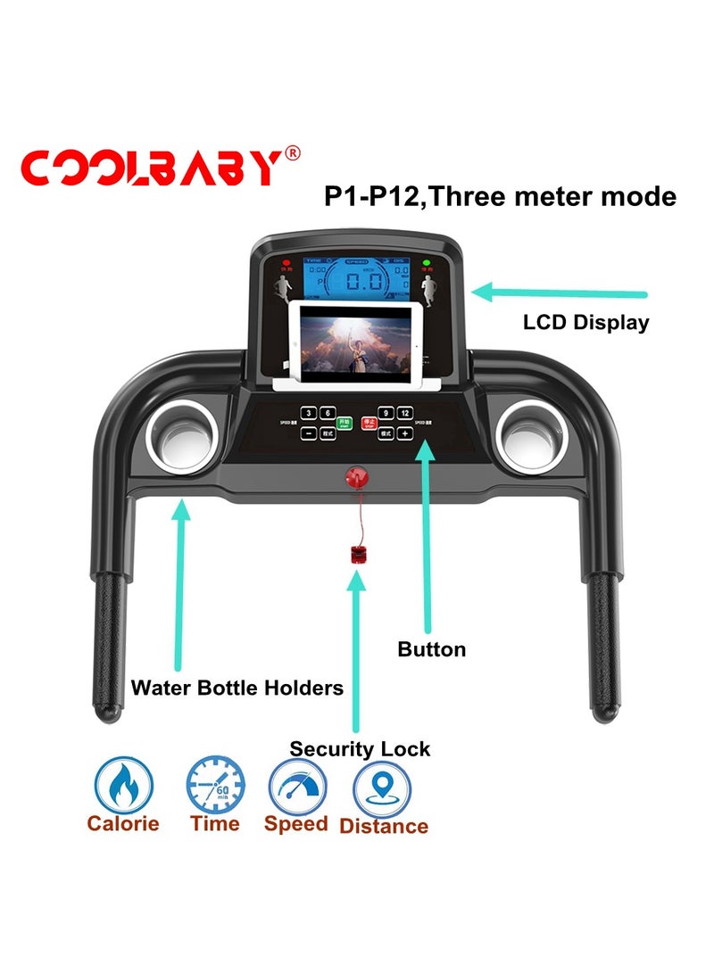 COOLBABY Home Electric Treadmill,Indoor,Sports Fitness Treadmill,Single Function Treadmill,Fitness Equipment,With iPad Stand,Black