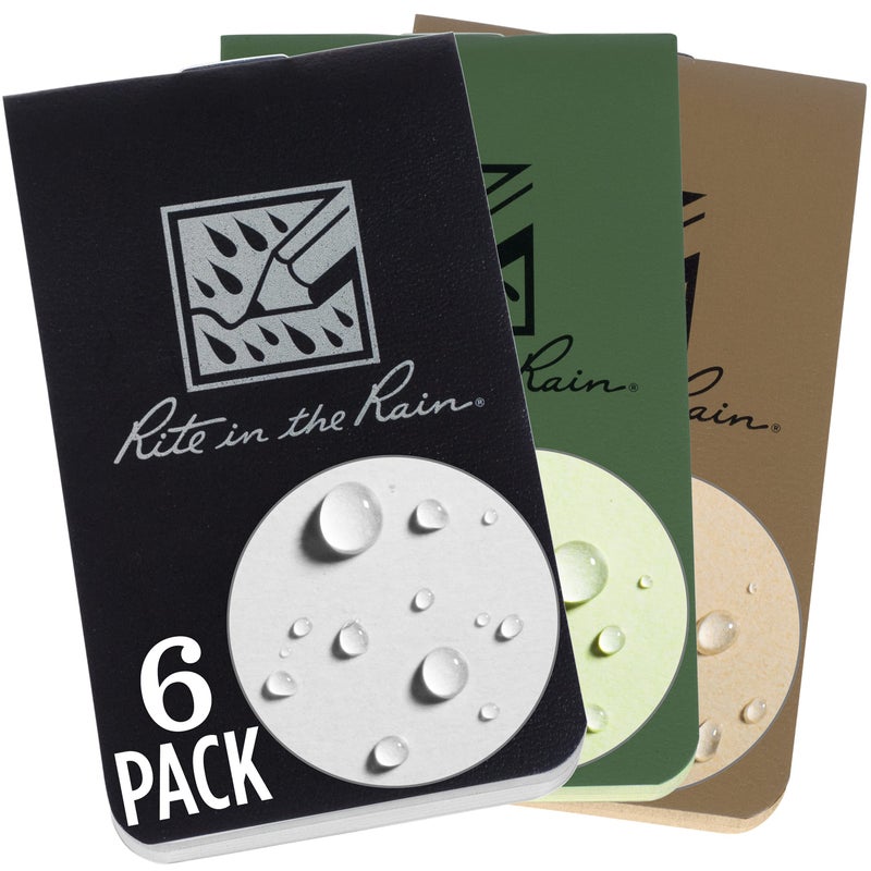 Rite in the Rain دفتر ملاحظات محمي من الطقس قابل للحمل من رايت إن ذا رين، 2" × 3.375"، 2 كل من اللون البيج، الأخضر، الأسود، صفحات فارغة، 6 عبوات (رقم OTG-TACL) - Image 1