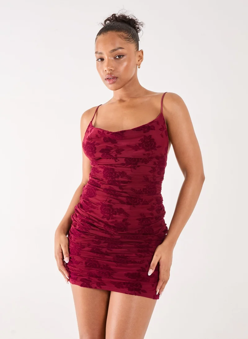 Flock Cowl Neck Mini Dress