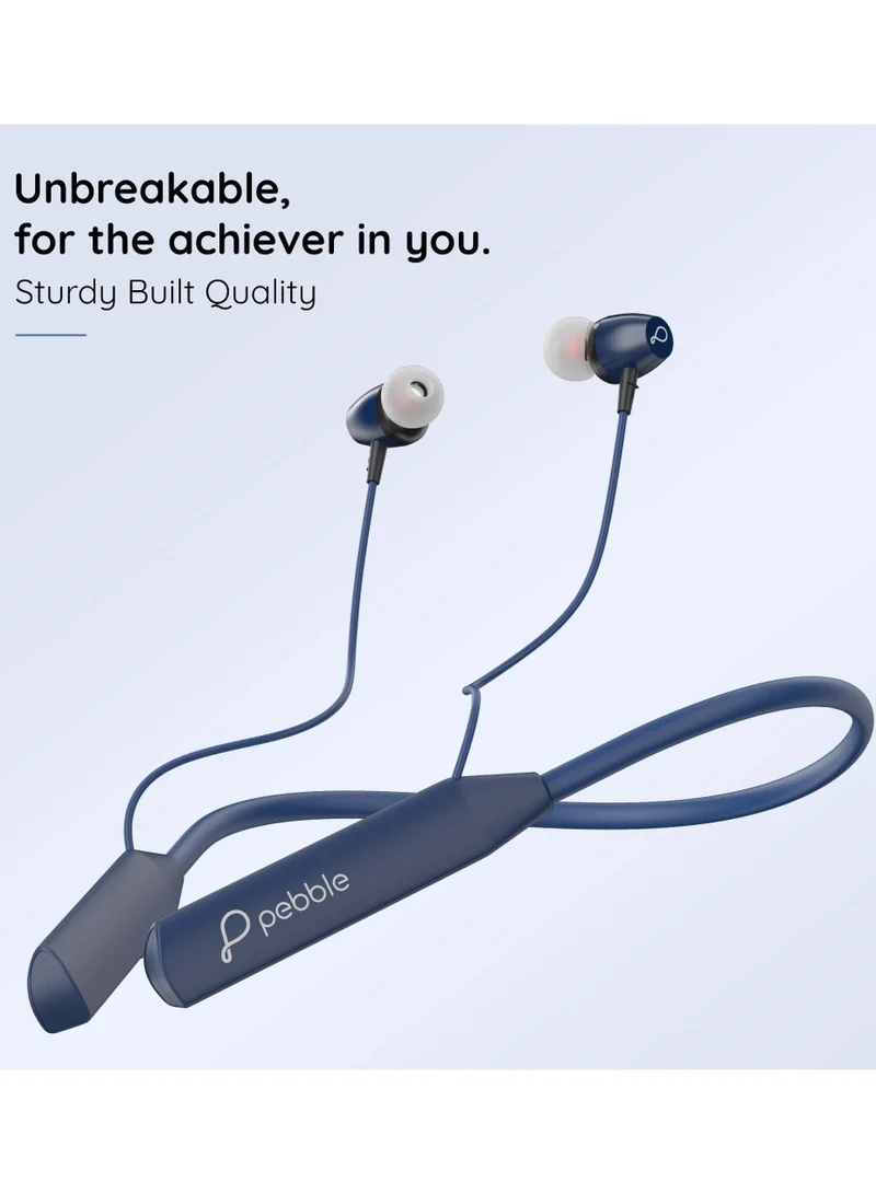 Pebble Wireless Neckband Headphones Flex Buzz True bass Sound with Microphone and Voice Assistant Noise Cancellation Bluetooth 5.0 and Water Resistant Blue