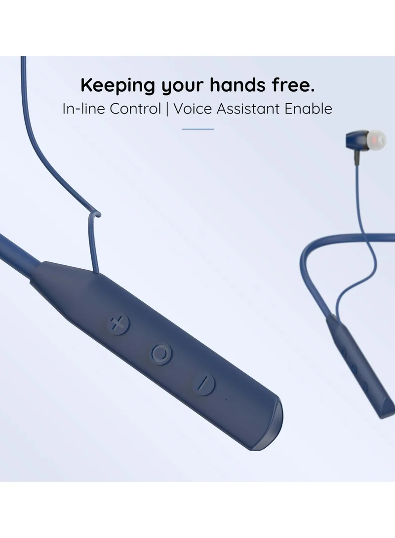 Pebble Wireless Neckband Headphones Flex Buzz True bass Sound with Microphone and Voice Assistant Noise Cancellation Bluetooth 5.0 and Water Resistant Blue