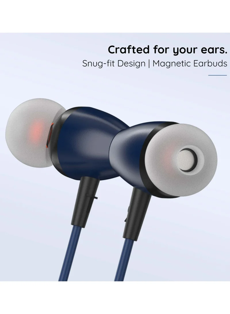 Pebble Wireless Neckband Headphones Flex Buzz True bass Sound with Microphone and Voice Assistant Noise Cancellation Bluetooth 5.0 and Water Resistant Blue