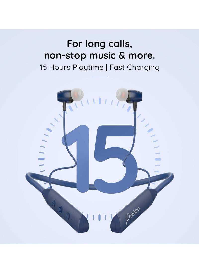 Pebble - Wireless Neckband Headphones Flex Buzz True bass Sound with Microphone and Voice Assistant Noise Cancellation Bluetooth 5.0 and Water Resistant Blue - Image 1